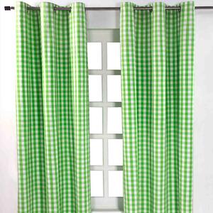 Cotton Green Gingham Block Check Ready Made Eyelet Curtains 117 x137cm