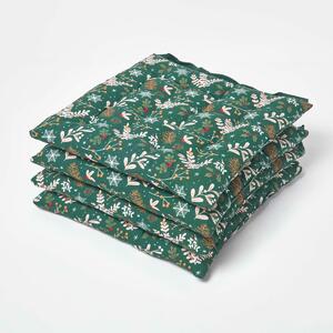 Homescapes Green Seat Pads 40 x 40 cm Christmas Holly Chair Cushions