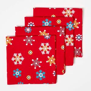 Christmas Red Snowflake Cotton Fabric 4 Napkins Set