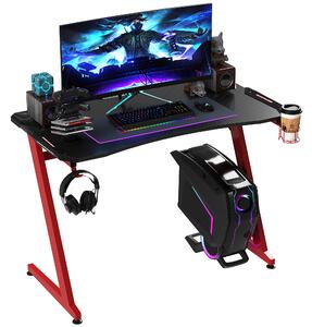 HOMCOM Gaming Desk, Ergonomic Home Office Desk, Gamer Workstation Racing Table w/ Headphone Hook & Cup Holder, 122 x 66 x 86cm, Black & Red Aosom UK