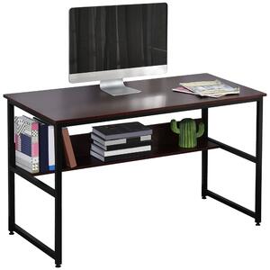 HOMCOM Computer Desk w/Storage Shelf Adjustable Feet Metal Frame Home Office Laptop Study Writing Workstation Table Brown