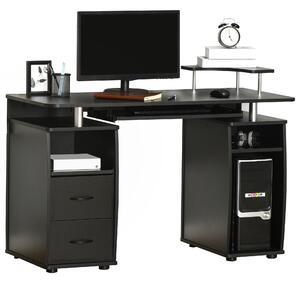 HOMCOM Computer Desk Office PC Table Workstation with Keyboard Tray, CPU Shelf, Drawers, Sliding Scanner Shelf, Black Aosom UK