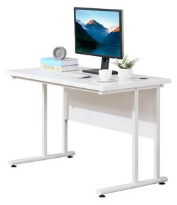 HOMCOM Writing Desk, Computer Table with 2 Cable Management Holes, C Shaped Metal Legs for Adults, Office Desk, White Aosom UK