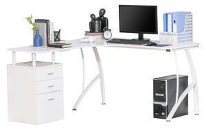 HOMCOM L-Shaped Computer Desk Table with Storage Drawer Home Office Corner Industrial Style Workstation, White Aosom UK