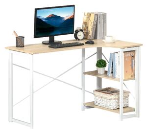 HOMCOM Folding L-Shaped Computer Desk, Oak Tone Corner Home Office Study Workstation with 2 Shelves Aosom UK