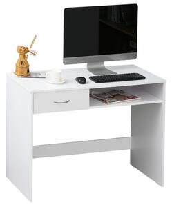 HOMCOM Computer Desk with Shelf Drawer, Study Table with Storage Compartment, Writing Station, Stylish Display Storage, White Aosom UK