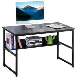 HOMCOM Computer Desk w/ Storage Shelf Adjustable Feet Metal Frame Home Office Laptop Study Writing Workstation Table Black Aosom UK