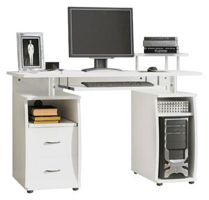 HOMCOM Office PC Desk, Computer Table Workstation with Keyboard Tray, CPU Shelf, Drawers, Sliding Scanner Shelf, White Aosom UK