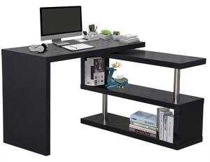 HOMCOM 360° Rotating L-Shaped Corner Computer Desk Home Office Writing Table Swivel Workstation with Storage Shelf, Black