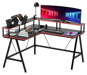 HOMCOM L-Shape Corner Gaming Desk Computer Table with Elevated Monitor Shelf Workstation, Black Red Aosom UK