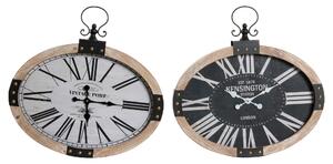 Wall Clock DKD Home Decor RE-180395 Oval 58 x 6,5 x 58 cm Black Beige Iron MDF Wood (2 Units)