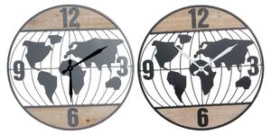 Wall Clock DKD Home Decor Black Grey Iron 60 x 4,5 x 60 cm MDF Wood World Map (2 Units)