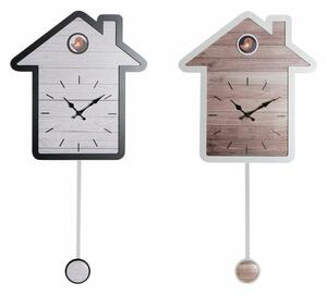 Wall Clock DKD Home Decor 32 x 5 x 56 cm Natural White Plastic House MDF Wood (2 Units)