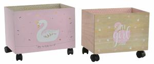 Decorative box DKD Home Decor Multicolour Natural Light Pink Wood Swan 39 x 26 x 31 cm