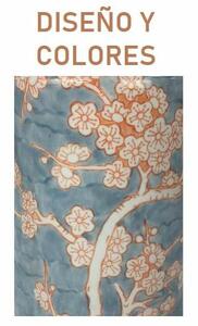 Desk lamp DKD Home Decor Porcelain Blue Orange Polyester Flowers (35 x 35 x 57 cm)