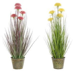 Decorative Plant DKD Home Decor 30 x 30 x 78 cm Pink Metal Yellow PVC (2 Units)