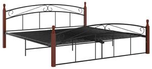 Bed Frame Black Metal and Solid Oak Wood 180x200 cm 6FT Super King
