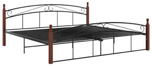 Bed Frame Black Metal and Solid Oak Wood 200x200 cm