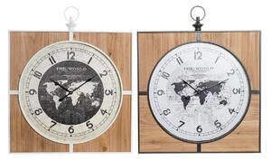 Wall Clock DKD Home Decor Black White Iron Vintage 60 x 4,5 x 60 cm MDF Wood World Map (2 Units)