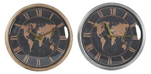 Wall Clock DKD Home Decor 46 x 6,5 x 46 cm Crystal Silver Black Golden Brown Iron World Map (2 Units)