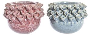 Vase DKD Home Decor Pink Turquoise Stoneware Flower Mediterranean 17 x 17 x 13,5 cm 19 x 19 x 13,5 cm (2 Units)