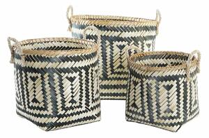 Basket set DKD Home Decor Black Natural Bamboo 40 x 38 x 38 cm