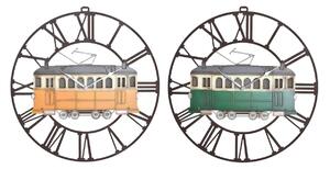 Wall Clock DKD Home Decor 49,5 x 3,5 x 48 cm Metal Green Yellow Vintage Train (2 Units)