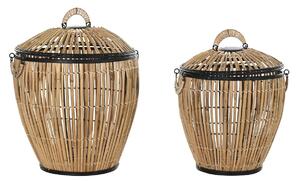 Set of Baskets DKD Home Decor Black Natural Metal Rattan 48 x 48 x 55 cm (2 Units)