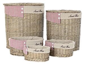 Set of Baskets DKD Home Decor Red Beige Natural wicker Cottage 51 x 37 x 56 cm (5 Pieces) (5 Units)