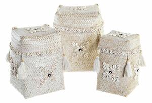 Basket set DKD Home Decor White Bamboo Shells (24 x 24 x 30 cm) (3 Pieces)