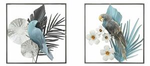 Wall Decoration DKD Home Decor 50 x 7,6 x 50 cm Black Grey Blue Parrot Tropical (2 Units)