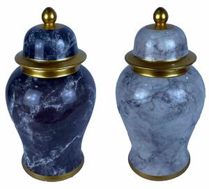 Tibor DKD Home Decor 22 x 22 x 42 cm 22 x 22 x 44 cm Porcelain Blue Golden Marble Modern (2 Units)