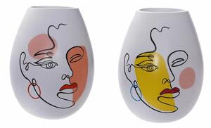 Vase DKD Home Decor 22,5 x 22,5 x 29 cm Face White Resin Multicolour (2 Units)