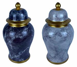 Tibor DKD Home Decor Porcelain Blue Golden Marble Modern 17 x 17 x 32 cm (2 Units)