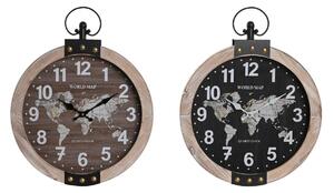 Wall Clock DKD Home Decor 40 x 6,5 x 46 cm Black Brown Iron Vintage MDF Wood World Map (2 Units)