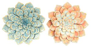 Wall Decoration DKD Home Decor 61 x 8 x 61 cm Flower Blue Orange Shabby Chic (2 Units)