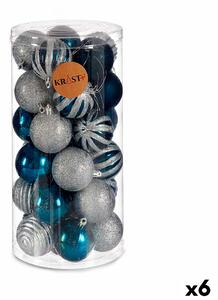 Set of Christmas balls Blue Silver Plastic Ø 6 cm (6 Units)