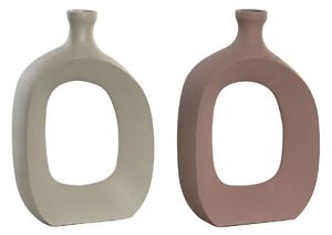 Vase DKD Home Decor 16 x 6 x 24 cm Beige Pink Aluminium (2 Units)