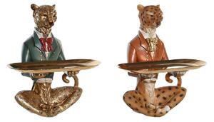 Decorative Figure DKD Home Decor 17,5 x 13,5 x 26 cm Blue Golden Brown Leopard Colonial (2 Units)