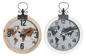 Wall Clock DKD Home Decor 40 x 4 x 54 cm Crystal Iron MDF Wood World Map (2 Units)