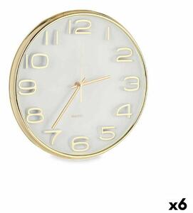 Wall Clock Squared Circular Golden Glass Plastic 33 x 33 x 5,5 cm (6 Units)