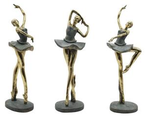 Decorative Figure Home ESPRIT Grey Golden Ballet Dancer 15 x 10 x 43 cm (3 Units)