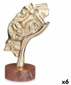 Decorative Figure Face Golden Wood Metal 16,5 x 26,5 x 11 cm