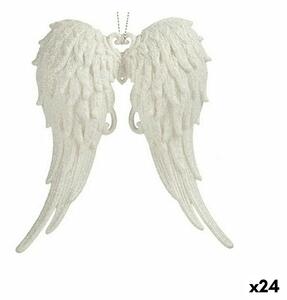 Christmas bauble Angel Wings White Plastic Glitter 13 x 14,5 x 2,5 cm (24 Units)