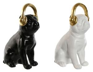 Decorative Figure Home ESPRIT White Black Golden Dog 12 x 18 x 30 cm (2 Units)