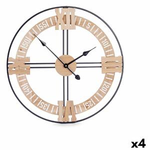 Wall Clock Black Metal MDF Wood 60 x 60 x 5 cm (4 Units)