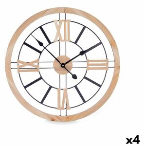 Wall Clock Black Metal MDF Wood 60 x 60 x 4,5 cm (4 Units)