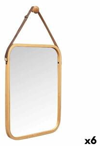 Hanging mirror Natural Leather Bamboo Rectangular 34 x 41,5 x 1,5 cm (6 Units)