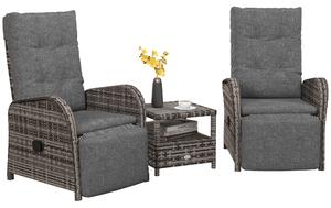 Outsunny 2 Seater Patio Rattan Wicker Chaise Lounge Sofa Set w/ Cushion for Patio Yard Porch
