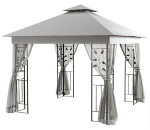 Outsunny 3(m) x 3(m) Double Roof Outdoor Garden Gazebo Canopy Shelter with Netting, Solid Steel Frame, Light Grey